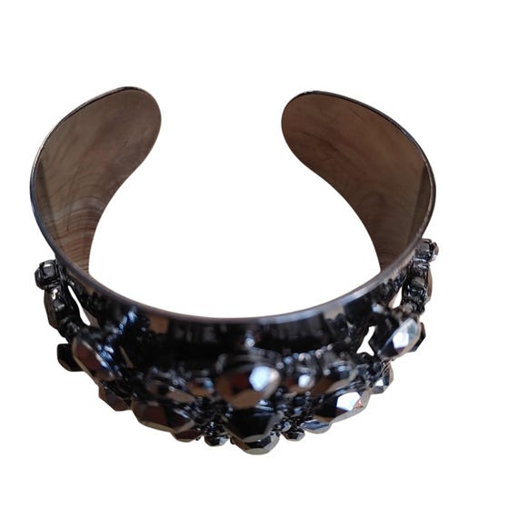 Black Rhinestone Statement Cuff Bracelet – Wide G… - image 9
