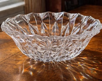 Large Vintage Cut Crystal Bowl, Heavy Glass Centerpiece, 13 Inch Serving Bowl, Elegant Table Decor, Wedding Gift, Fruit Bowl
