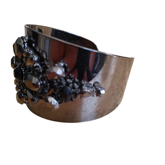 Black Rhinestone Statement Cuff Bracelet – Wide G… - image 4