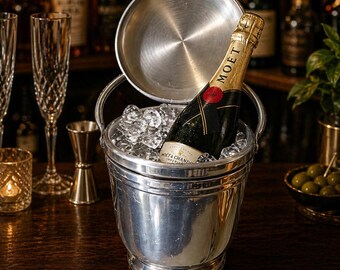Vintage Italiaanse mechanische ijsemmer, bargerei met klep, aluminium wijnkoeler uit het midden van de eeuw, cadeau retro cocktailbar