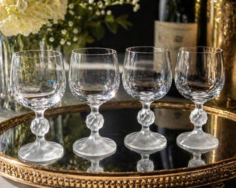 Vintage Bohemia Crystal Claudia Wine Glasses Set of 4, Czech Crystal Ball Stem Goblets, Small Wine Cordial Glasses Barware
