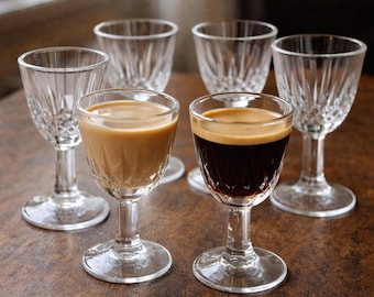 Vintage Liqueur Glasses Set of 6 Small Stemmed Cordial Glasses Aperitif Barware Clear Pressed Glass Mid Century Dining Gift