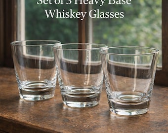 Vintage Style Heavy Base Whiskey Glasses Set of 3, Clear Cocktail Tumblers, Minimalist Barware, Old Fashioned Glasses