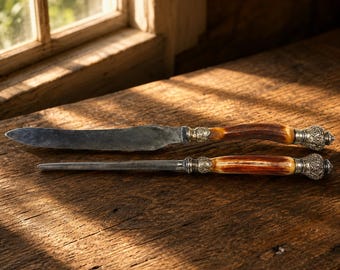 Antieke Sheffield-snijset Alfred Williams Rivington Works hertengeweimes staal gegoten staal c1900 Engeland