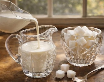 Vintage Cut Crystal Style Creamer and Sugar Set, Small Glass Tea Set, Cottage Kitchen Decor, Bridal Shower Gift, Vintage Tableware