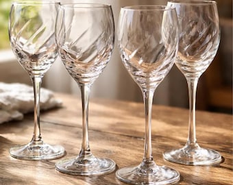 Kosta Boda Chateau Wine Glasses Set of 4, Swedish Crystal Bertil Vallien, Optic Swirl Stemware, Vintage 8 Inch Goblets
