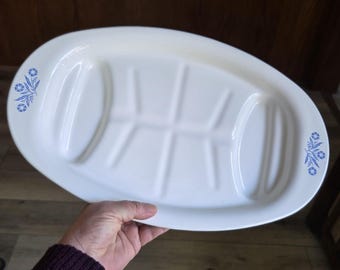 Bandeja dividida vintage Corning Ware azul aciano P-19, apta para horno, fabricada en EE. UU., estilo mediados de siglo.