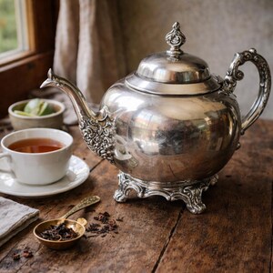 Vintage Silverplate Teapot Wm Rogers 2377 Victorian Style Tea Pot Heavy Ornate Serving Decor Gift Hostess Bridal Shower