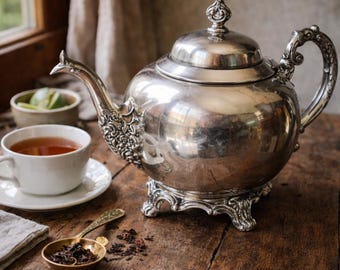 Vintage Silverplate Teapot Wm Rogers 2377 Victorian Style Tea Pot Heavy Ornate Serving Decor Gift Hostess Bridal Shower