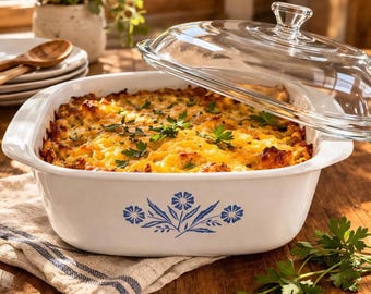 Large Corning Ware Blue Cornflower 16-Cup 4 Qt Casserole Dish with Pyrex Lid 12x12 Vintage Lidded Baking Dish Retro Cookware