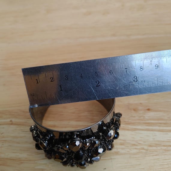Black Rhinestone Statement Cuff Bracelet – Wide G… - image 13