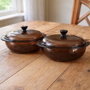 Vintage Pyrex Amber Oval Casserole Dish Set of 2 Model 023 USA Brown Glass Bakeware Corning Retro Kitchen Oven Microwave Safe