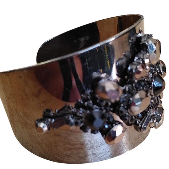 Black Rhinestone Statement Cuff Bracelet – Wide G… - image 9