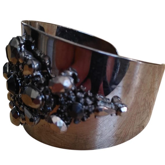 Black Rhinestone Statement Cuff Bracelet – Wide G… - image 3