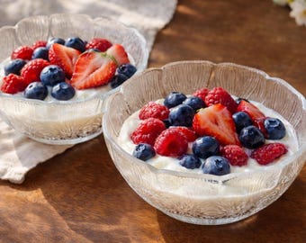 Vintage Arcoroc Fleur Glass Bowls Set of 2 French Pressed Glass Dessert Fruit Bowls Cottagecore Kitchen Serving