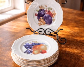 Juego de 6 platos de postre de porcelana alemana con borde dorado de Winterling Bavaria, estilo vintage. Decoración de cocina rústica.