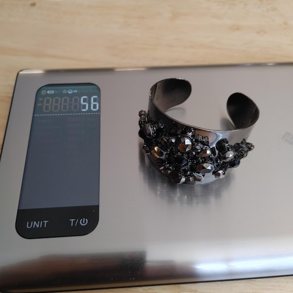 Black Rhinestone Statement Cuff Bracelet – Wide G… - image 12