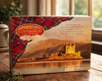 Vintage Scottish Shortbread Tin Royal Edinburgh Tartan Castle Box UK Biscuit Tin Storage Kitchen Decor Gift
