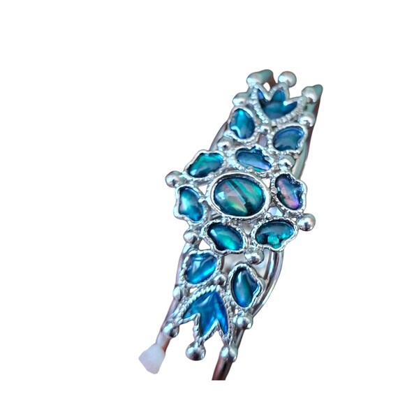 Abalone Shell Hinged Bangle Bracelet, Blue Green … - image 3