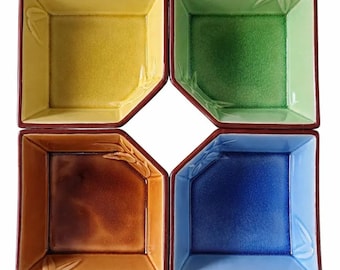 Mid Century Japanese Snack Bowls Bamboo Design Appetizer Bowl Set Retro Ceramic Serving Dishes Set of 4 Vintage Gift Idea