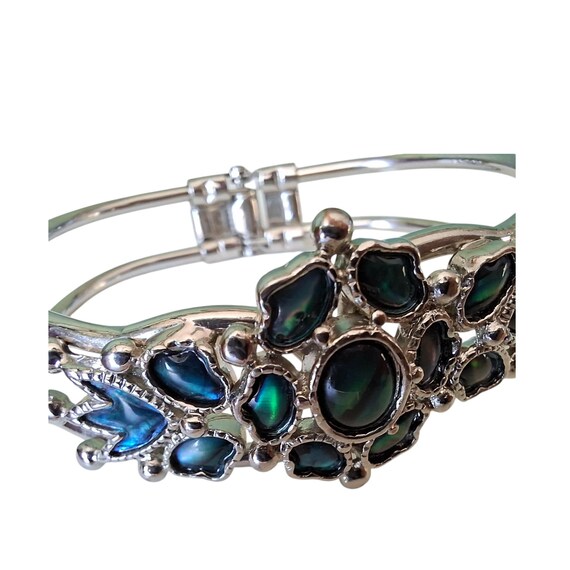 Abalone Shell Hinged Bangle Bracelet, Blue Green … - image 6