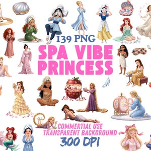 Spa Day Princess Clipart-paket: Avkopplande självvårds-PNG:er (Kommersiellt bruk)