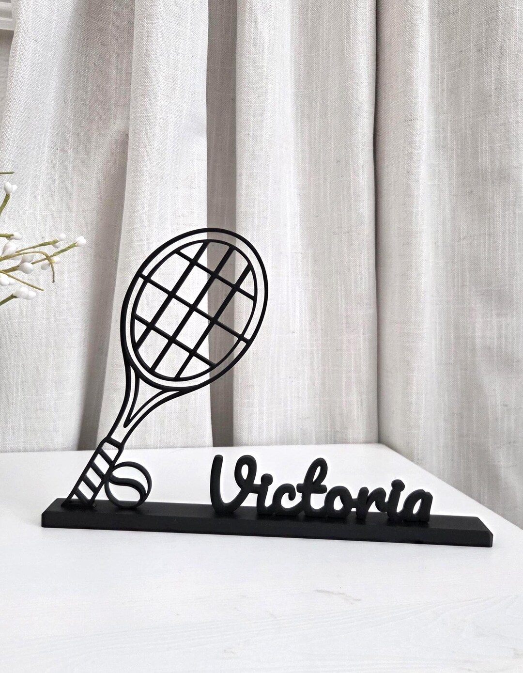 3D Printed Tennis Racket Sculpture: Personalized Line Art Decor - Etsy