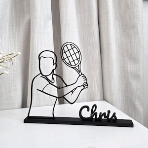 Male Tennis Player, Customized Line Art Figure, 3D Printed Gift, Unique Tennis Gift Idea, Line Art Sculpture, Minimalist Home Decor
