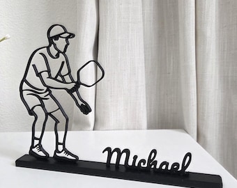 Male Pickleball Player, Customized Line Art Figure, 3D Printed Gift, Unique Pickleball Gift Idea, Custom Line Art Sculpture
