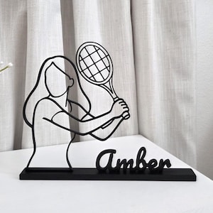 Female Tennis Player, Customized Line Art Figure, 3D Printed Gift, Unique Tennis Gift Idea, Line Art Sculpture, Minimalist Home Decor