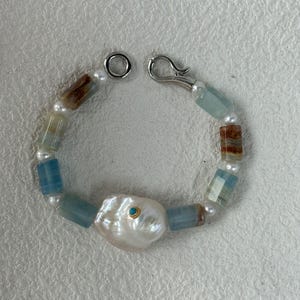 Baroque Pearl & Turquoise Bracelet, Sterling Silver Handmade Jewelry, Ocean-Inspired Beaded Gift for Her