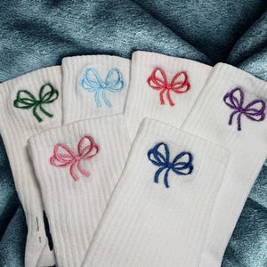 Bow Embroidered White Athletic Socks