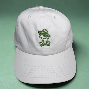 Embroidered Frog Baseball Cap: White Cotton Hat