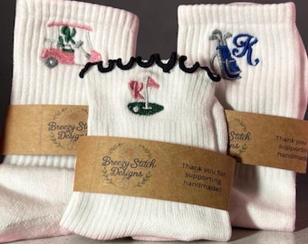 Personalized Golf Gift Set - Embroidered Socks for Women | Golf Cart, Flag & Clubs Designs | Ready -to-Gift for Golf Lovers