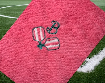 Monogrammed Pickleball Towel – Pink Microfiber, Embroidered Paddle Design