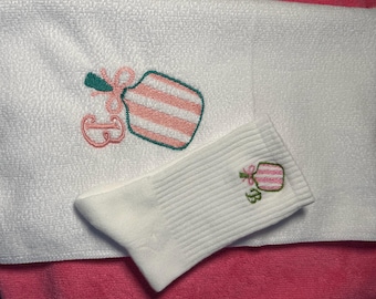 Embroidered Pickleball Paddle Towel & Socks Set – Personalized Monogram Gift