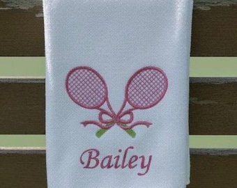 Embroidered Tennis Towel – Pink Rackets with Bow, Personalized Gift