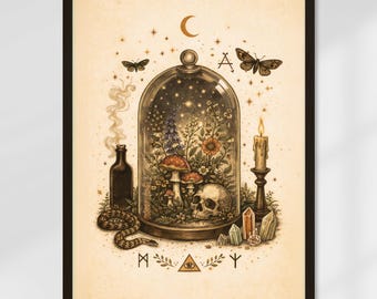 Witchy Occult Art Print – Vintage Altar & Botanical Illustration