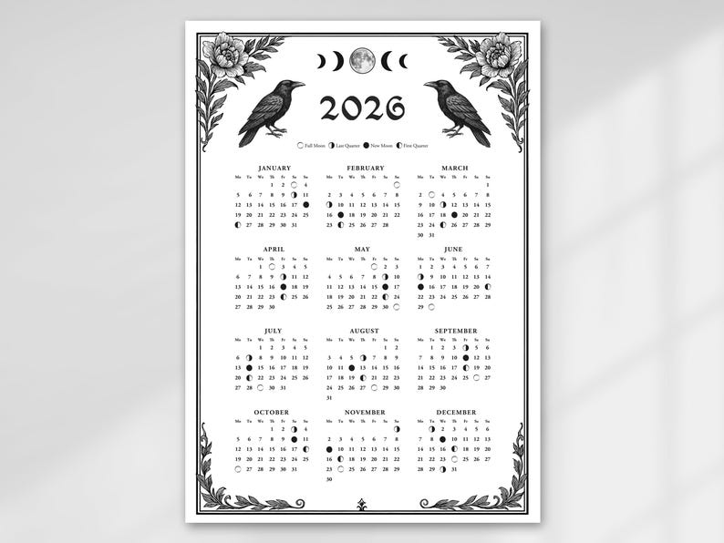 2026 Lunar Calendar Printable for Rituals & Intentions – Gothic Moon ...