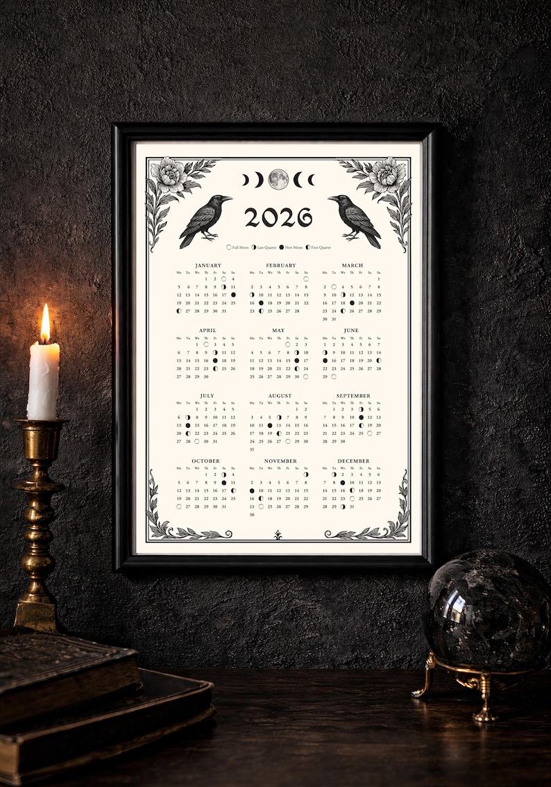 2026 Lunar Calendar Printable for Rituals & Intentions – Gothic Moon ...