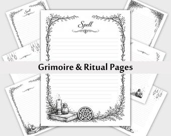 Grimoire Writing Pages Set 7 pieces– Spell, Wiccan,  Protection & Intention Witchy Spells