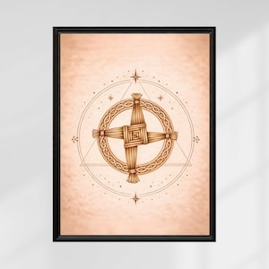 Arte mural imprimible con el símbolo protector de la Cruz de Santa Brígida / Geometría Sagrada Celta de Imbolc / Hogar espiritual