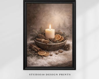 Yule Candle Print - Pagan Winter Still Life Altar Decor (Digital Download)