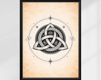 Triquetra Wiccan Protection Symbol Printable Wall Art – Celtic Knot Sacred Geometry – Vintage Witchy Decor