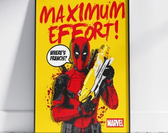 Deadpool Rolled Canvas Print, Superhero Movie Wall Art Poster, Comic Film Room Decor