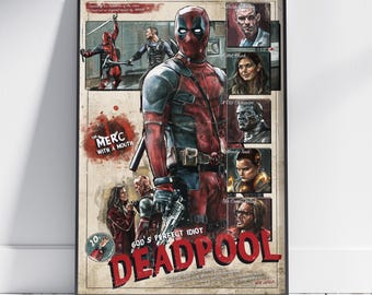 Deadpool Rolled Canvas Print, Superhero Movie Wall Art Poster, Comic Film Room Decor