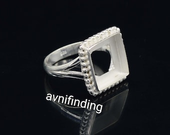 Sterling Silver Square Bezel Setting: DIY Cabochon Ring, 3-40mm
