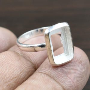 Rectangle thick bezel  blank cup ring 925 Sterling Silver, Cabochon stone setting, handmade Wholesale Diy Ring supplie, 2-2.50mm depth