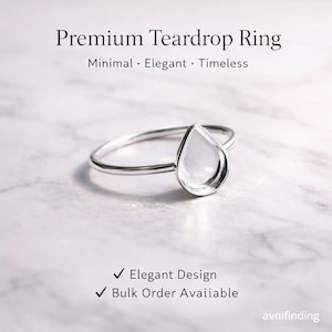 Anillo en forma de lágrima de plata de ley, engaste de cabujón DIY (6 x 4 mm - 15 x 20 mm)