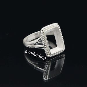 Anillo de copa con bisel rectangular de plata de ley: engaste de cabujón, joyería DIY